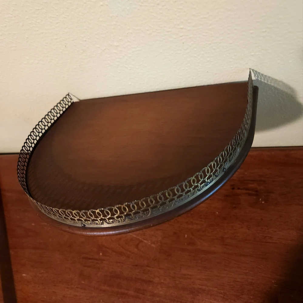 Vintage Wall Mounted Shelf With Brass Trim